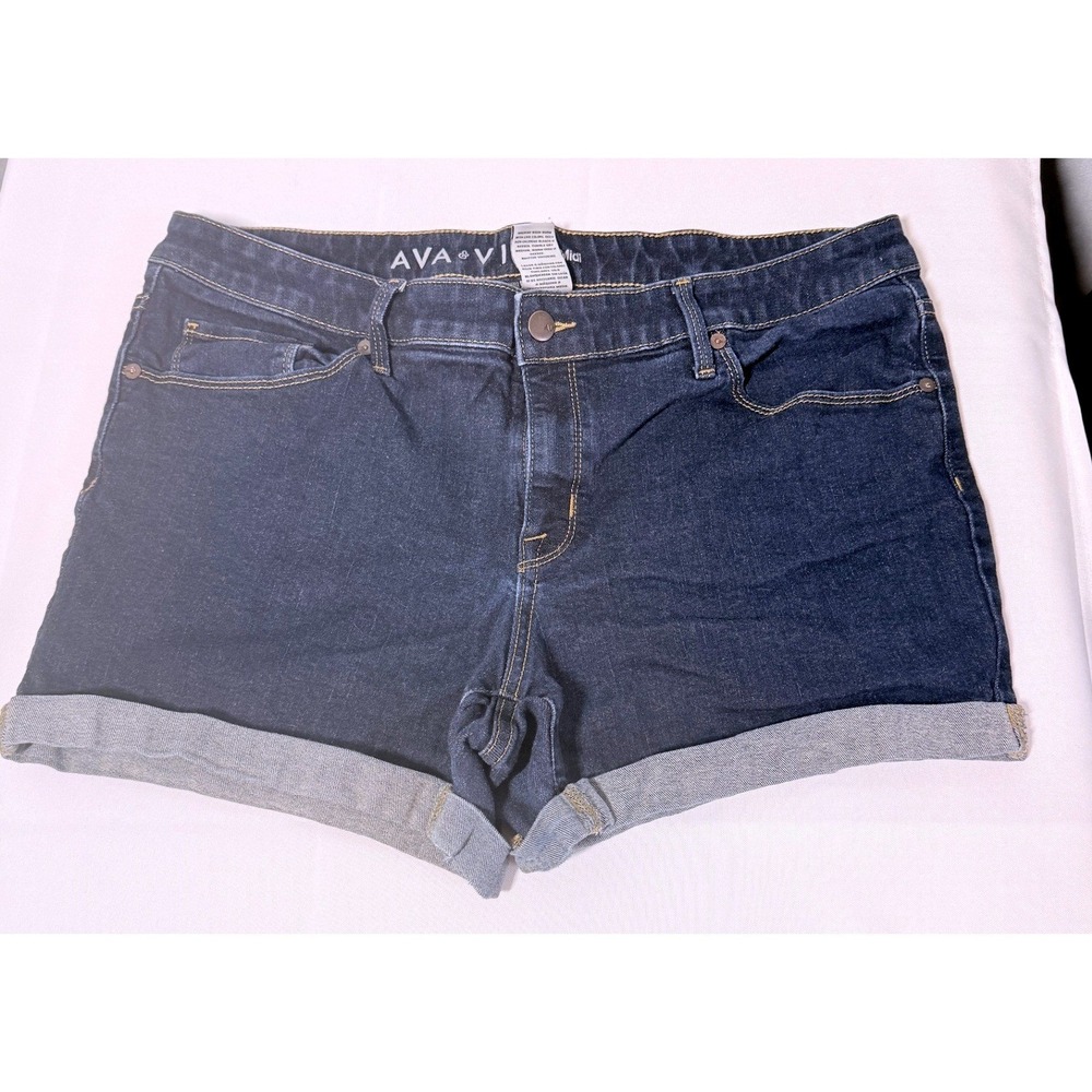 Ava & Viv Denim Shorts 16W Dark Wash Midi Cuffed Power Stretch High Rise Casual